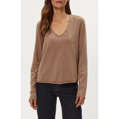 Michael Stars Kailee Long Sleeve V-neck Cotton T-shirt In Brown