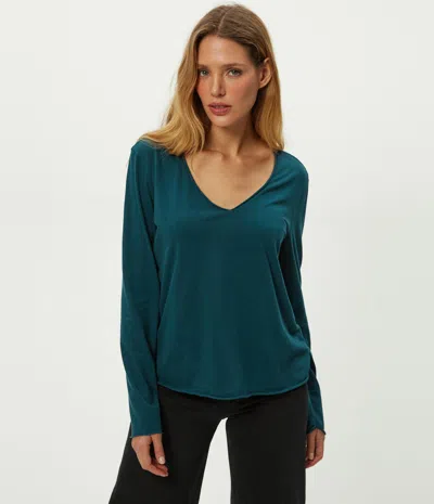 Michael Stars Kailee V-neck Long Sleeve Tee In Green