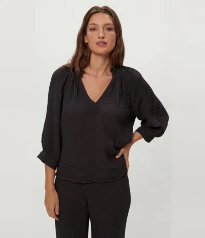 Michael Stars Kali Ruffle Neck Top In Black