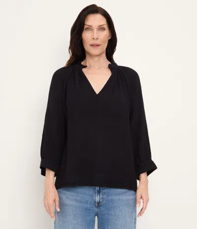 Michael Stars Kali Ruffle Neck Top In Black