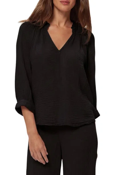 Michael Stars Kali Ruffle Neck Top In Black