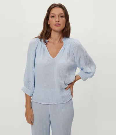 Michael Stars Kali Ruffle Neck Top In Blue