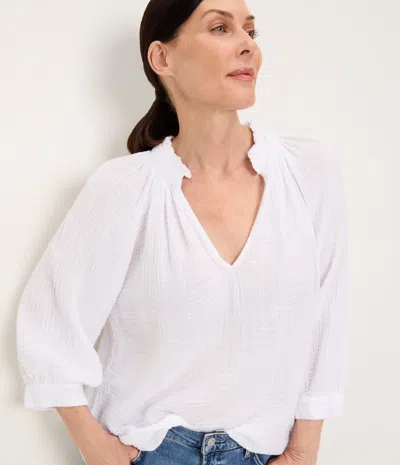 Michael Stars Kali Ruffle Neck Top In Blue
