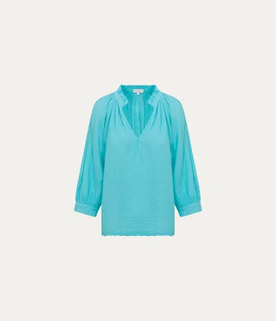Michael Stars Kali Ruffle Neck Top In Blue