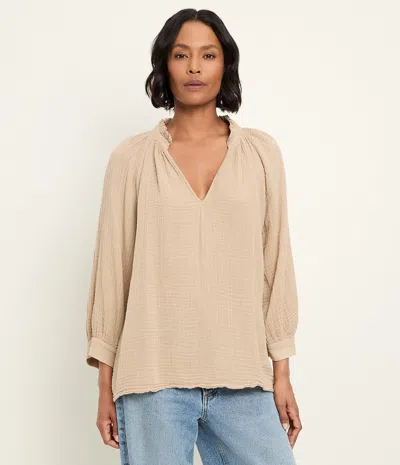 Michael Stars Kali Ruffle Neck Top In Brown
