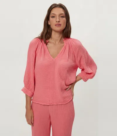 Michael Stars Kali Ruffle Neck Top In Pink