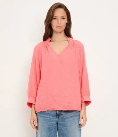 Michael Stars Kali Ruffle Neck Top In Pink