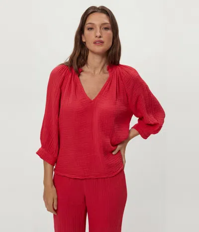 Michael Stars Kali Ruffle Neck Top In Red