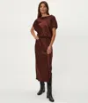 Michael Stars Karter Satin Midi Dress In Brown