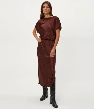 Michael Stars Karter Satin Midi Dress In Brown