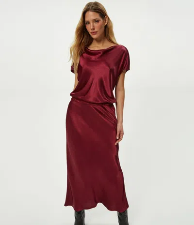 Michael Stars Karter Satin Midi Dress In Burgundy