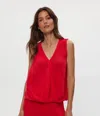 Michael Stars Kate Surplice Sleeveless Top In Red