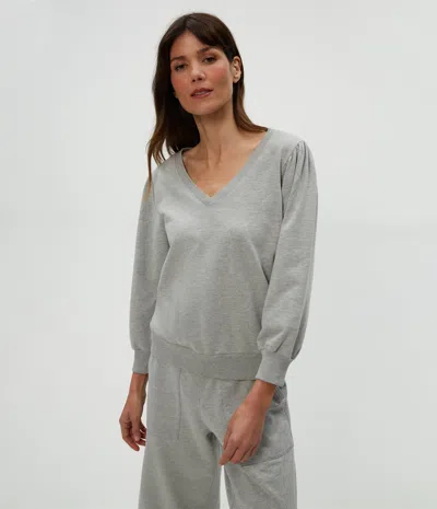 Michael Stars Kit V-neck Sweatshirt In Heather Grey