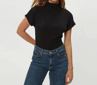 Michael Stars Lara Ribbed Mock Neck Top In Black