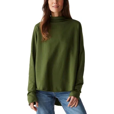 Michael Stars Laurel Top Women Green 100% Cotton Mock Neck Long Sleeve Gbo2308