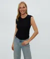 Michael Stars Leighton Power Shoulder Top In Black