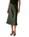 Michael Stars Leila Bias Cut Satin Skirt In Dark Matcha