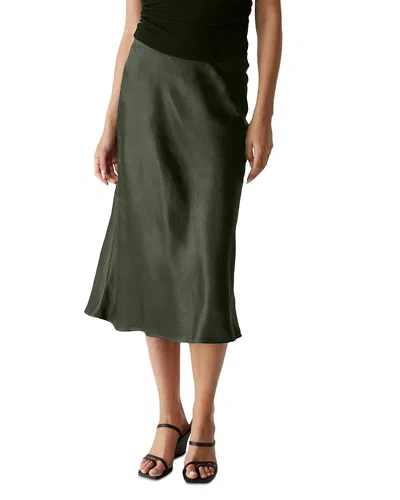 Michael Stars Leila Bias Cut Satin Skirt In Dark Matcha