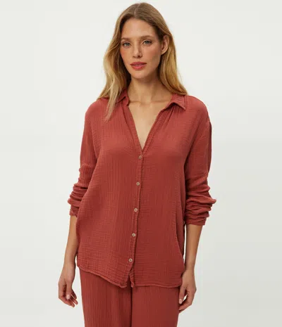 Michael Stars Leo Gauze Button Down Shirt In Orange