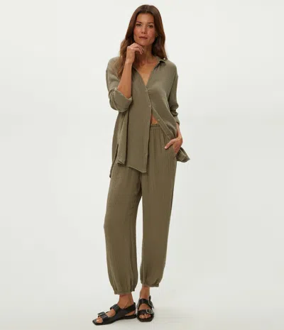 Michael Stars Leo Gauze Button Down Shirt In Green