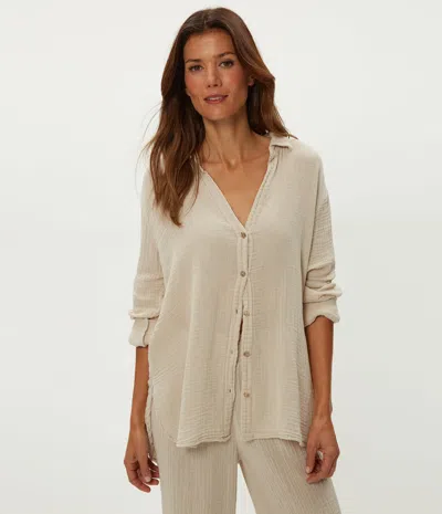 Michael Stars Leo Gauze Button Down Shirt In Cement