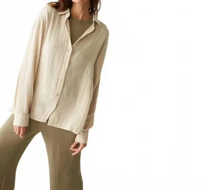Michael Stars Leo Gauze Button Down Shirt In Beige In Brown
