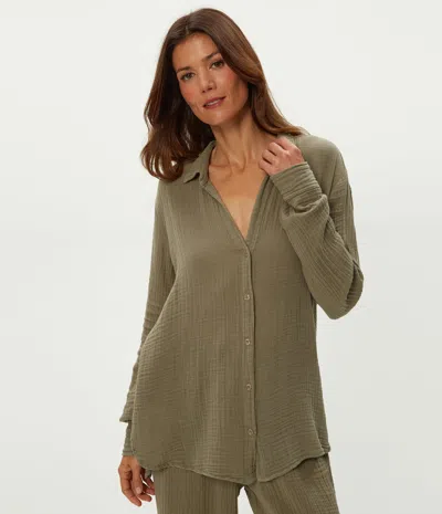 Michael Stars Leo Gauze Button Down Shirt In Olive