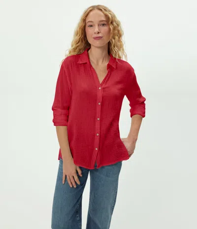 Michael Stars Leo Gauze Button Down Shirt In Red