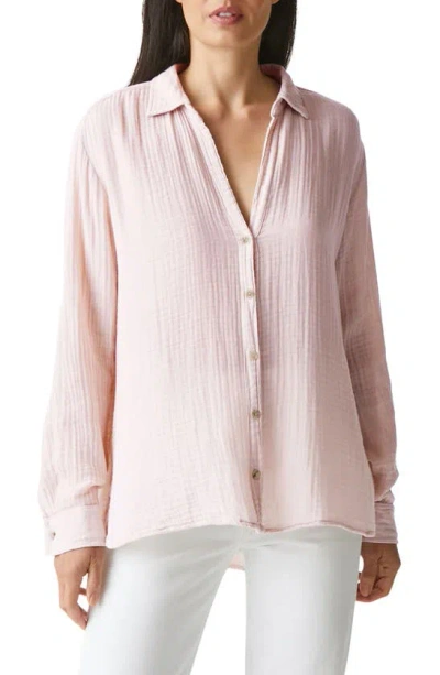 Michael Stars Leo High-low Cotton Gauze Button-up Shirt In Pink