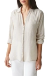 Michael Stars Leo High-low Cotton Gauze Button-up Shirt In Cement