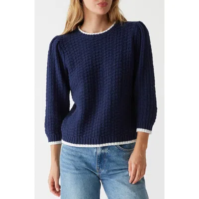 Michael Stars Leonora Tipped Puff Sleeve Cotton Blend Sweater In Nocturnal