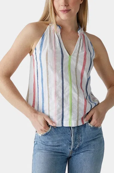 Michael Stars Leslie Split Neck Top In White Combo