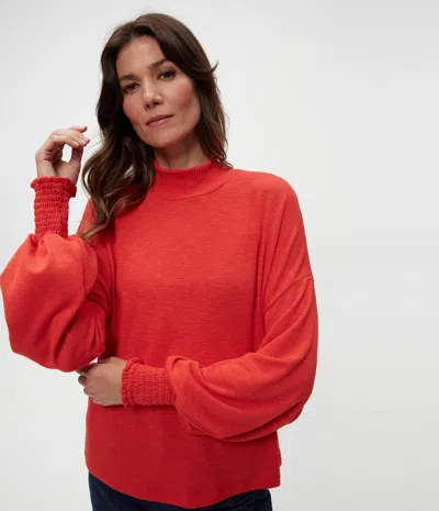 Michael Stars Lila Mock Neck Top In Cherry