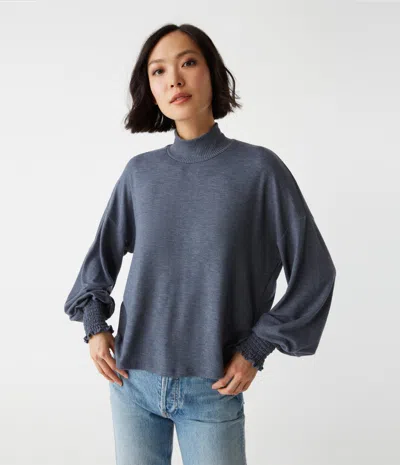 Michael Stars Lila Mock Neck Top In Heather Nocturnal