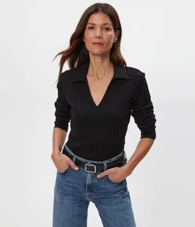 Michael Stars Liyah Long Sleeve Collared Top In Black