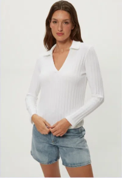 Michael Stars Liyah London Rib Long Sleeve Collared Tee In White