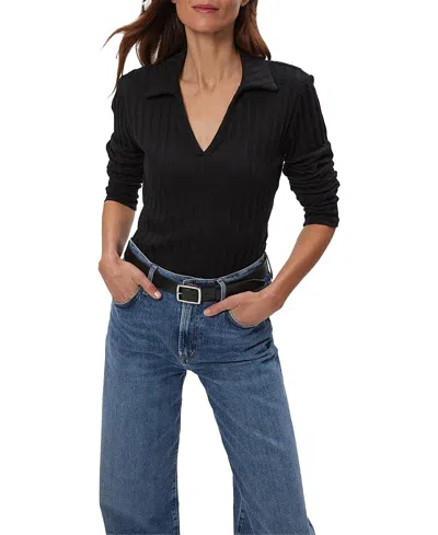 Michael Stars Liyah Long Sleeve Collared Top In Black