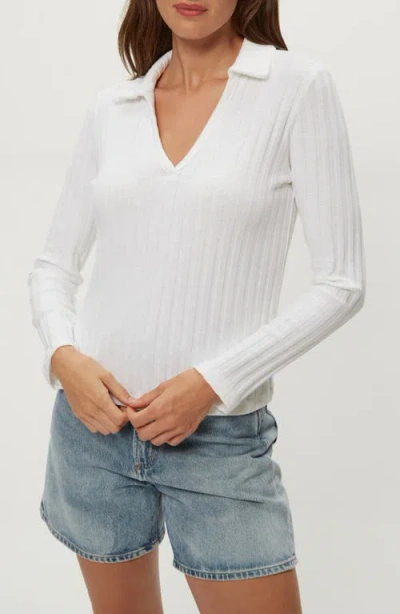Michael Stars Liyah Long Sleeve Collared Top In White