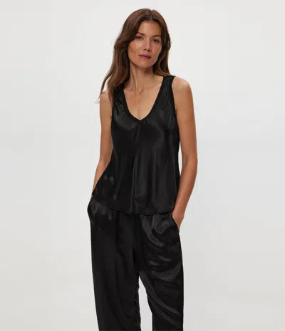 Michael Stars Liz Satin V-neck Tank In Black