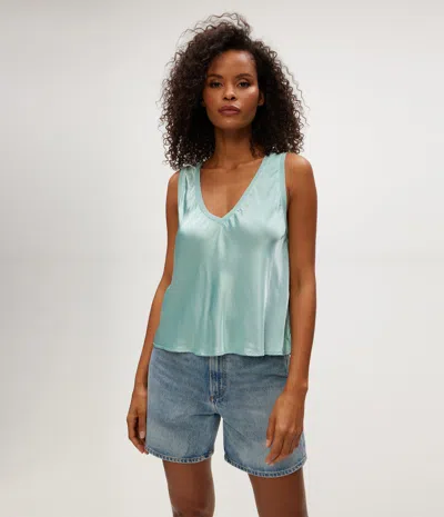 Michael Stars Liz Satin V-neck Tank In Black