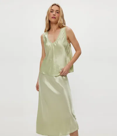 Michael Stars Liz Satin V-neck Tank In Green