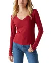 Michael Stars Logan Long Sleeve V Neck Tee In Carmine