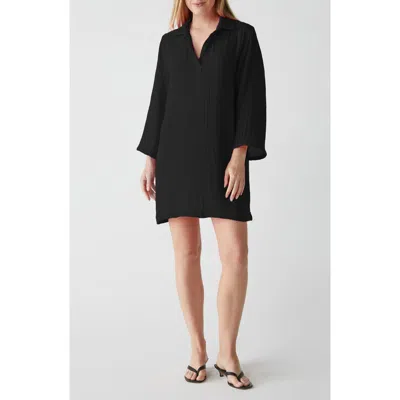 Michael Stars Long Sleeve Gauze Tunic Dress In Black