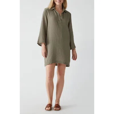 Michael Stars Long Sleeve Gauze Tunic Dress In Olive