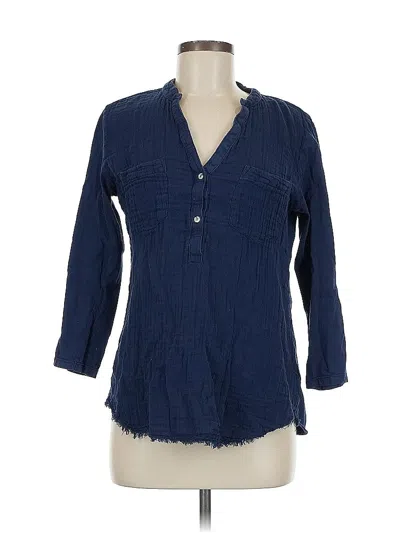 Pre-owned Michael Stars Long Sleeve Henley Shirt In Blue