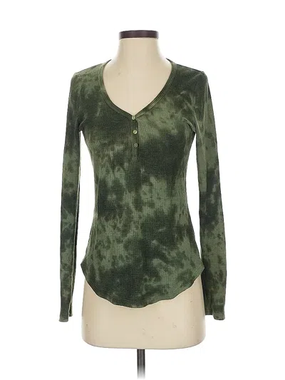 Pre-owned Michael Stars Long Sleeve Henley Shirt In Green