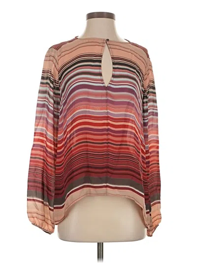 Pre-owned Michael Stars Long Sleeve Silk Top Brown High Neck Tops