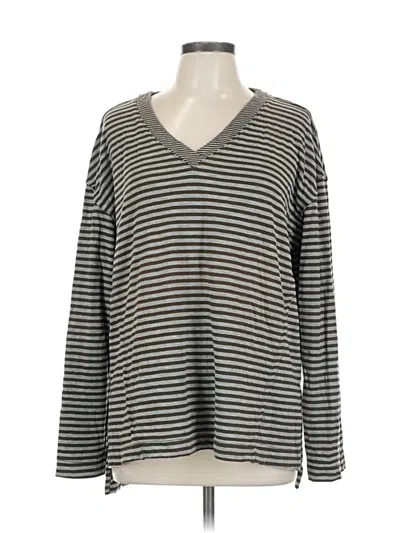 Pre-owned Michael Stars Long Sleeve Top Gray Stripes Pattern V Neck Tops