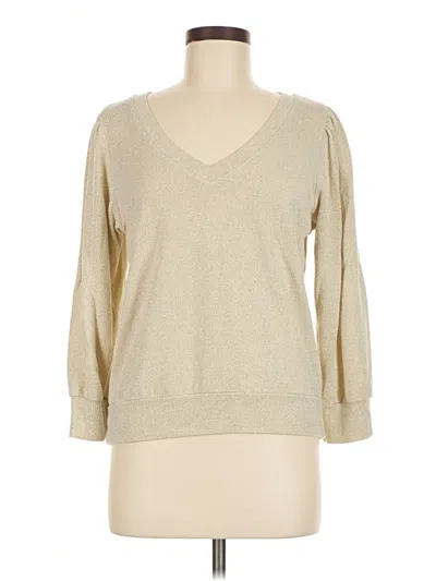 Pre-owned Michael Stars Long Sleeve Top Tan V-neck Tops