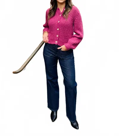 Michael Stars Lumi Crew Neck Cardigan In Baby Plum In Pink